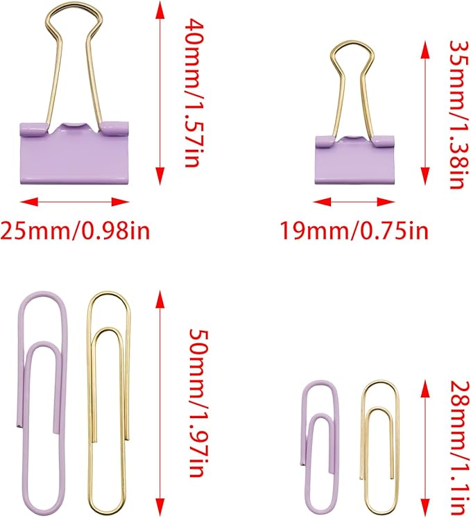 Paper Clips Binder Clips Combo Set, Assorted Size, 155 Pcs, Office Supplies Set for Office, School and Home(Purple)