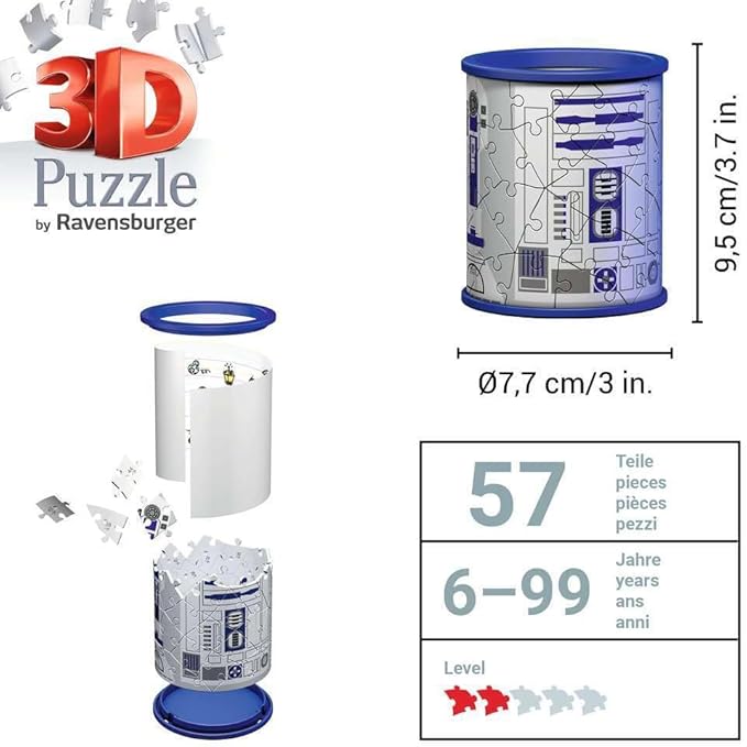 Ravensburger - 3D Puzzle Pencil Pot - Star Wars - Ages 6+ - 54 numbered pieces to assemble without glue - Accessories included - Height 9.5 cm - 11554