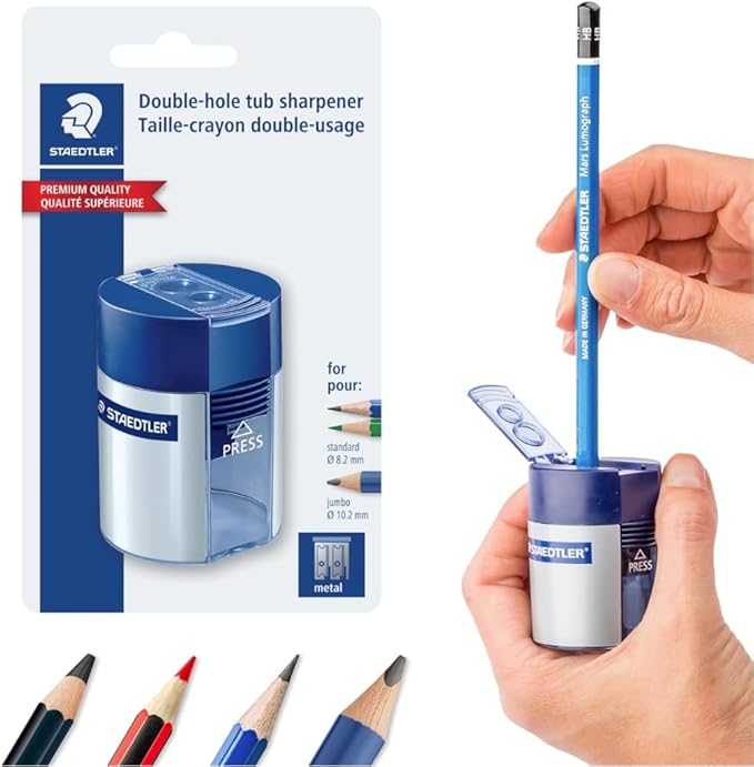 STAEDTLER Pencil Sharpener with 2 Holes - Dual Size Manual Sharpener for Standard, Colored & Makeup Pencils - Compact Design, 12 Pack