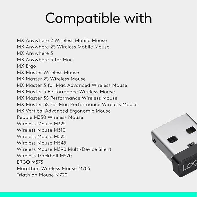 Logitech USB Unifying Receiver, 2.4 GHz Wireless Technology, USB Plug Compatible with All Unifying Devices Like Wireless Mouse and Keyboard, PC/Mac/Laptop - Black