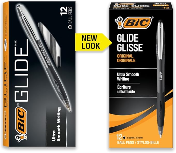 BIC Glide Black Retractable Ballpoint Pens, Medium Point (1.0mm), 12-Count Pack, Ultra Smooth Writing Black Pens