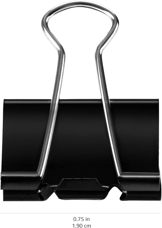 Amazon Basics Sturdy Binder Clips, Office Supplies, Small 0.75 in, Document Organizing, School Supplies, Black, 144 Count