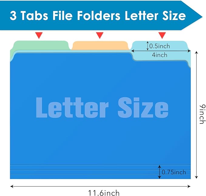 120 Pack Two Tone Color File Folders 8.5 x 11 Inch，1/3 Cut Tab File Folder Letter Size, Assorted Colors, Blue Red Green Yellow Orange Manila File Folder, School Business Office Folders for Document