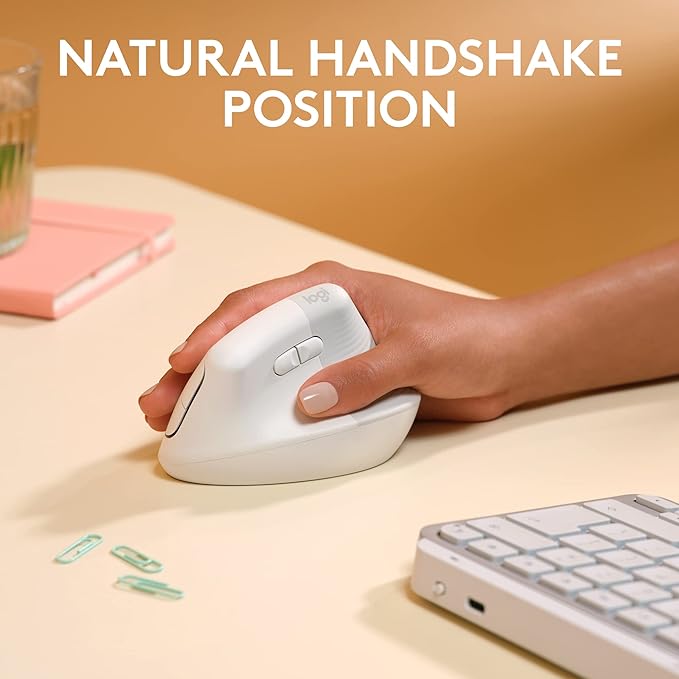 Logitech Lift for Mac Wireless Vertical Ergonomic Mouse, Bluetooth, Quiet Clicks, Silent Smartwheel, 4 Customizable Buttons, for macOS/iPadOS/MacBook Pro/MacBook Air/iMac/iPad - Off White