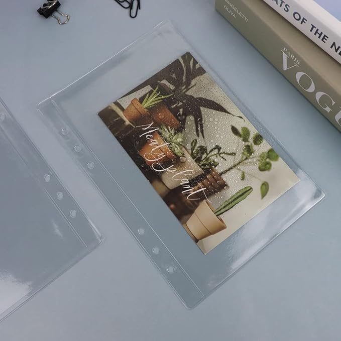 Mogoostry A5 Clear Sheet Protectors 12 Pack 4.9 x 8 Inch Plastic Sleeves Top Open Paper Protector for 6 Ring Binders, Acid-Free, Archival Safe