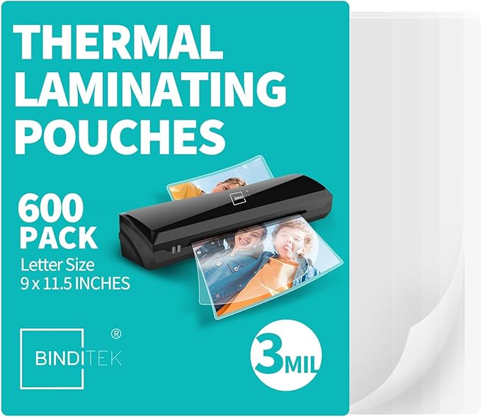 Binditek 600 Pack 3 Mil Thermal Laminating Pouches, 9x11.5 Inches Laminating Sheets, for Letter Size, Ultra Clear, Glossy, Hold 8.5x11 Inches, Heat Seal, Office School Supplies