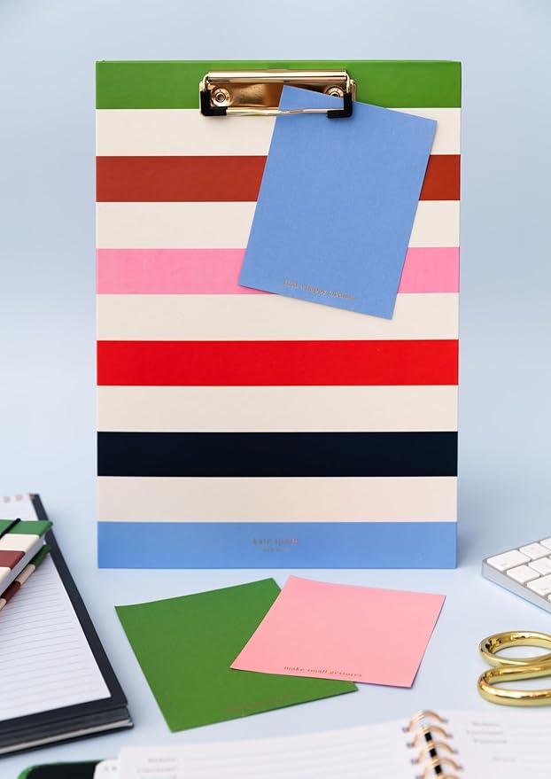 Kate Spade New York Clipboard Folio with Low Profile Clip, Professional Padfolio Includes Lined Notepad, Pen Loop, and Pocket, Adventure Stripe (237048)