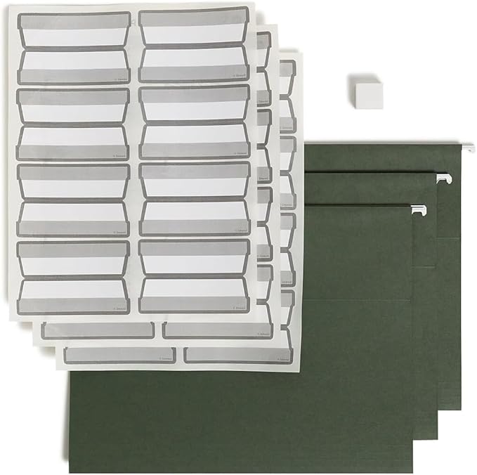 Smead Hanging File Folder with Erasable ProTab, 1/3-Cut Erasable Tabs, Adjustable Position, Letter Size, Green, 20 per Box, Eraser Included (64195)