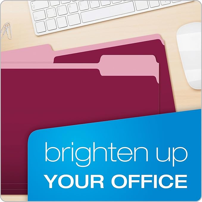 Pendaflex Colored File Folders, 100 Pack, Letter Size (8.5" x 11"), 3 Tabs, Burgundy, Light Interiors for Clearer Labels & Fewer Misfiles, A Colorful Way to Organize Projects