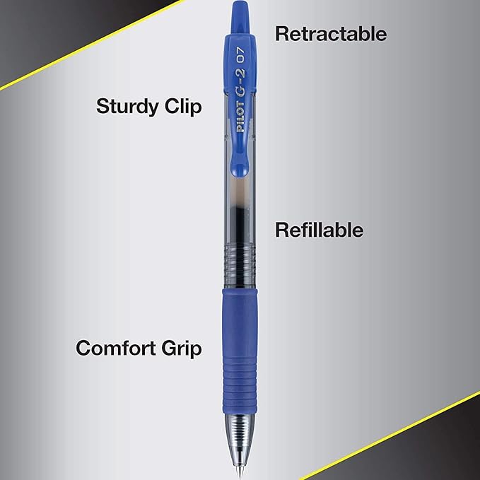 Pilot G2 Premium Gel Roller Pens, Fine Point 0.7 mm, Blue Ink Pens Fine Point, Pack of 12 - Ideal for School, Journaling, and Office Writing