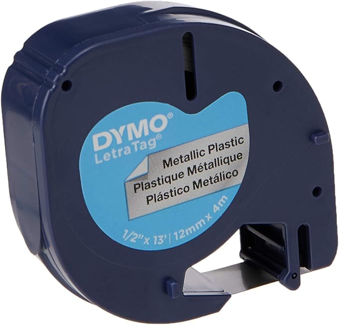 DYMO LetraTag Metallic Labels | Authentic | Black Print on Metallic Silver | 12mm x 4m | Self-Adhesive Multipurpose Labels for LetraTag Label Makers