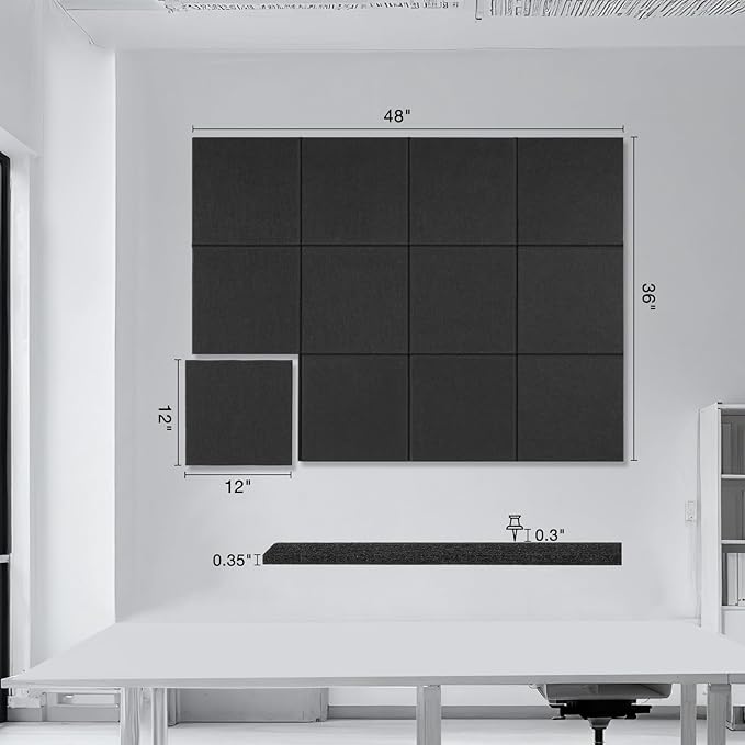 Large Cork Boards for Walls 48" x 36",12 Pack Bulletin Boards Alternative Cork Board for Office,Black Felt Wall Tiles, Contains Removable Security Stickers and PushPins