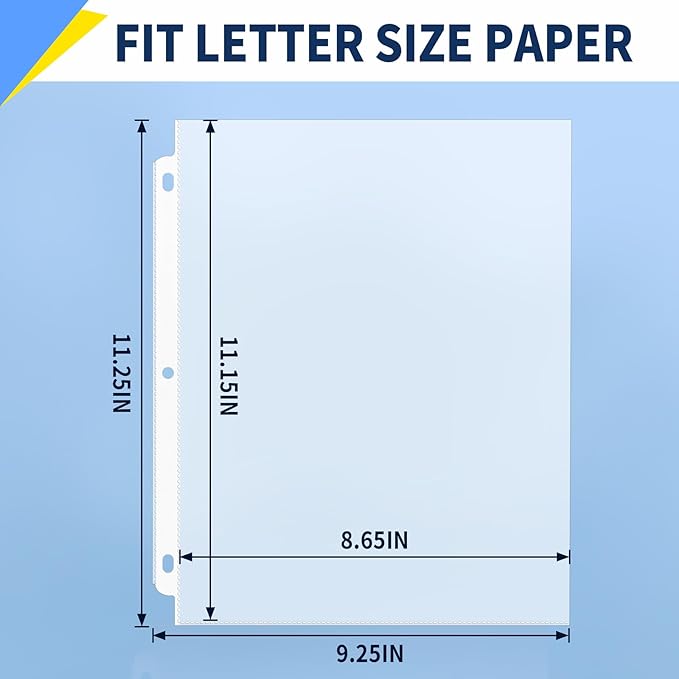 SUNEE Sheet Protectors 50 Packs for 3 Ring Binder, 8.5x11 Clear Plastic Page Sleeves for Paper, Documents, Certificate, Sheet Music, Recipe, File