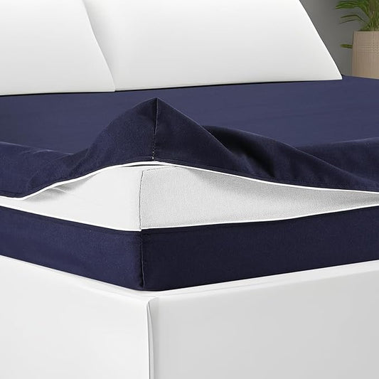 Zippered Mattress Fitted Protector Deep Mattress Encasement Soft Zipper Fitted Sheet Microfiber Bed Sheet Cover for Bed(Navy Blue,Twin,12-16in)