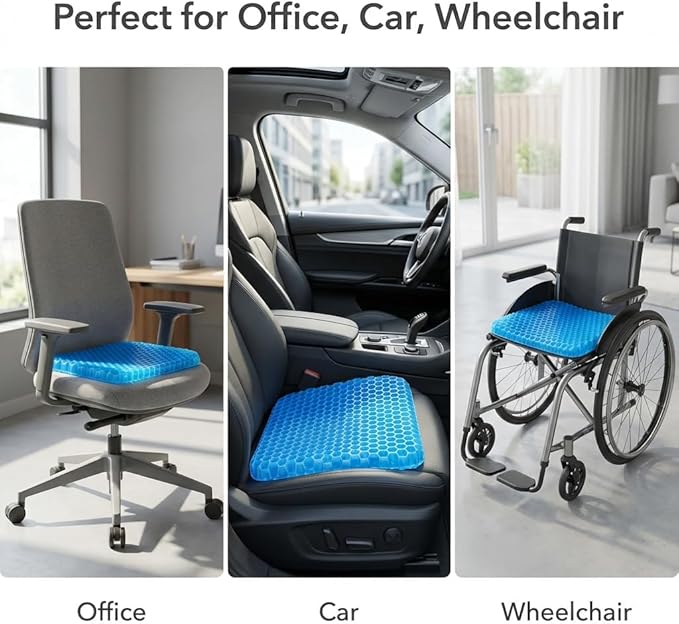 QWORK Gel Seat Cushion, Orthopaedic Gel Cushion, Cool & Breathable & Non-Slip for Car, Office,Wheelchair (Black, 40 x 35 x 3.2 cm)
