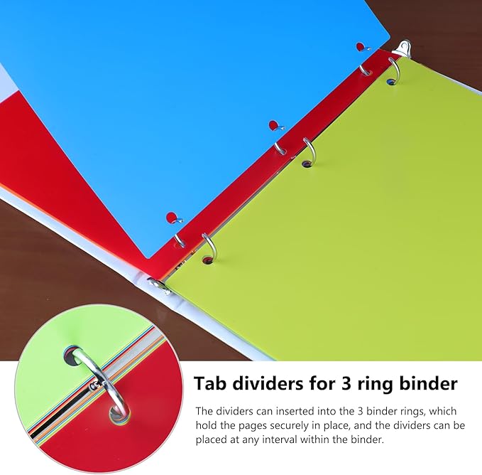 HABGP 3 Ring Binder Dividers with Tabs, 15PCS/3 Set Plastic Dividers for 3 Ring Binder, 5 Tab 3 Hole Punch Dividers Color Pages,Tabbed Index Dividers