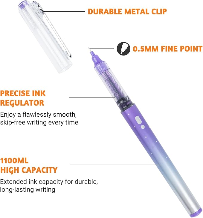 APOGO 12 Colors No Bleed Liquid Ink Pens For Journaling, 0.5mm Fine Point Bible Pens, Quick-Dry and Dispense Ink evenly, Smooth Writing Gel Pens for Bullet Journal and Taking Notes