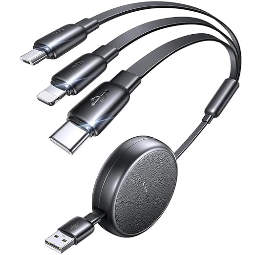 LISEN Multi Charging Cable, 3 in 1 Retractable Charging Cable, Retractable Car Charger with Type C/L/Micro USB Ports for iPhone 17 16 15 14 Pro/Samsung Galaxy S25/Kindle, Cruise Essentials Accessories