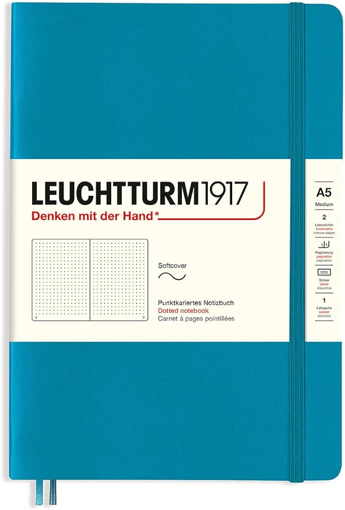 LEUCHTTURM1917 - Notebook Softcover Medium A5-123 Numbered Pages for Writing and Journaling (Ocean, Dotted)