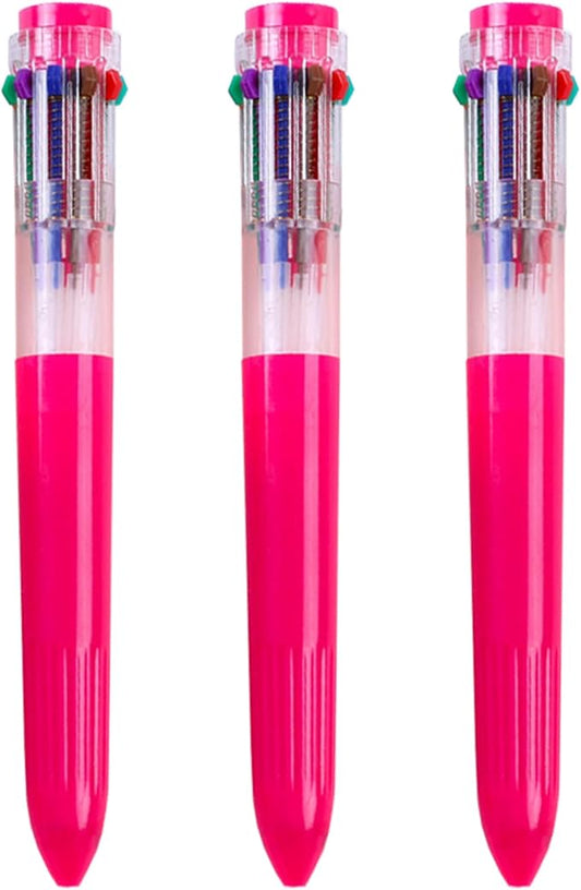 HeTaoCat Multicolor Pens 3 Pack 0.5mm 10-in-1 Retractable Ballpoint Pens - 10 Colors Transparent Barrel Ballpoint Pen for Office Supplies (Red)