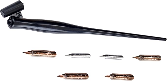 Speedball Oblique Pen Set - 1 Penholder w/ 4 Nibs, 2 Pen Points