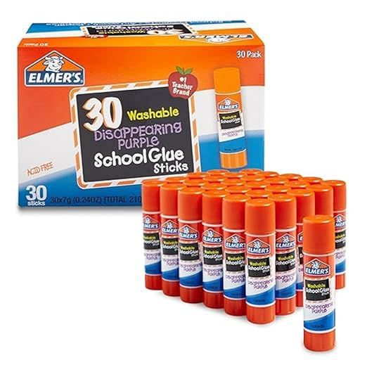 Elmer's Disappearing Purple School Glue Sticks, Washable, 7 Grams, 30 Count - Posters, Back to School, Bulk Pack for Classrooms, #1 Teacher Brand