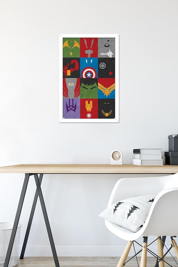 Trends International Marvel Comics - Avengers - Minimalist Grid Wall Poster, 14.725" x 22.375", White Framed Version
