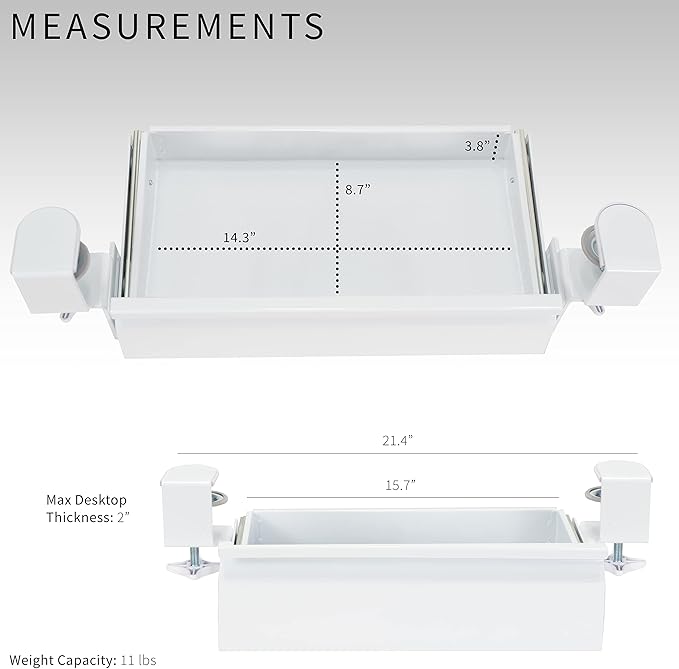 VIVO 16 inch Clamp-On Sliding Pull-Out Drawer Without Shell for Office Desk, Storage Organizer for Sit Stand Workstation, White, DESK-AC03C-W