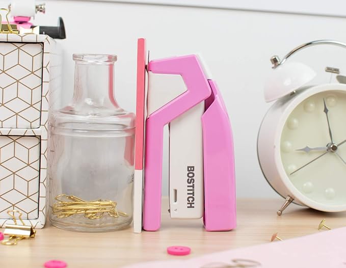 Bostitch Office InCourage Spring-Powered Compact Stapler, BCA Pink (1588), plastic-half strip