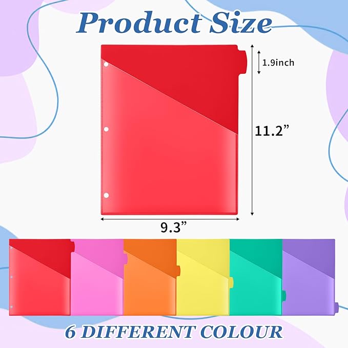 Epakh 12 Pcs Binder Dividers for 3 Rings Binders Index Dividers with Two Clear Pockets Plastics Sheets Protectors with Tab Labels for School Office Organization (Colorful)