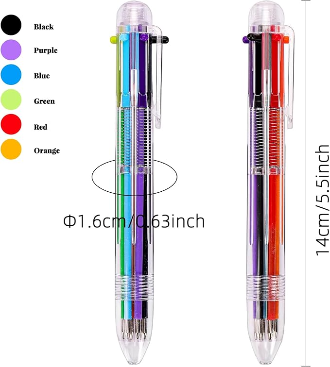 JPSOR 28 Pack Multicolor Pen, 0.5mm 6-in-1 Multicolor Ballpoint Pens, 6 Colors Retractable Ballpoint Pens for Office School Supplies Students Gift