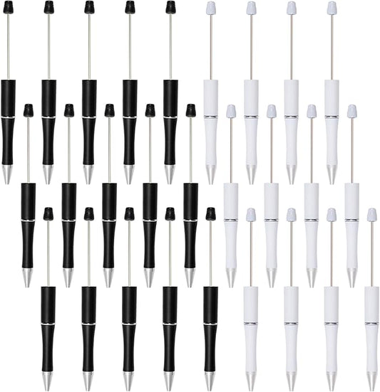 jiebor 30Pcs Beadable Pens Plastic Bead Ballpoint DIY Cute Cool Pens Black Ink for Women Men Bridal Graduation Gift Office Supplies Black White