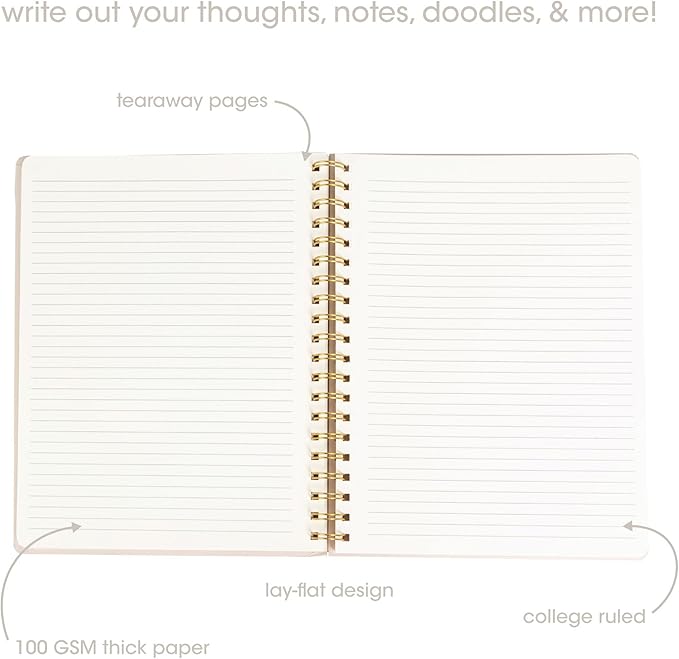 Pearhead Spiral Hardcover Notebook 8x10 – Pink Tiger College-Ruled Writing Journal with 200 Lined Pages, Perforated Paper for School, Notes & Creative Writing