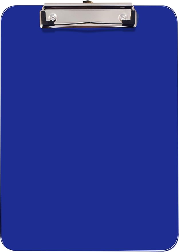 Better Office Products Blue Plastic Clipboards, 12 Pack, Durable, 12.5 x 9 Inch, Low Profile Clip, Blue, Set of 12