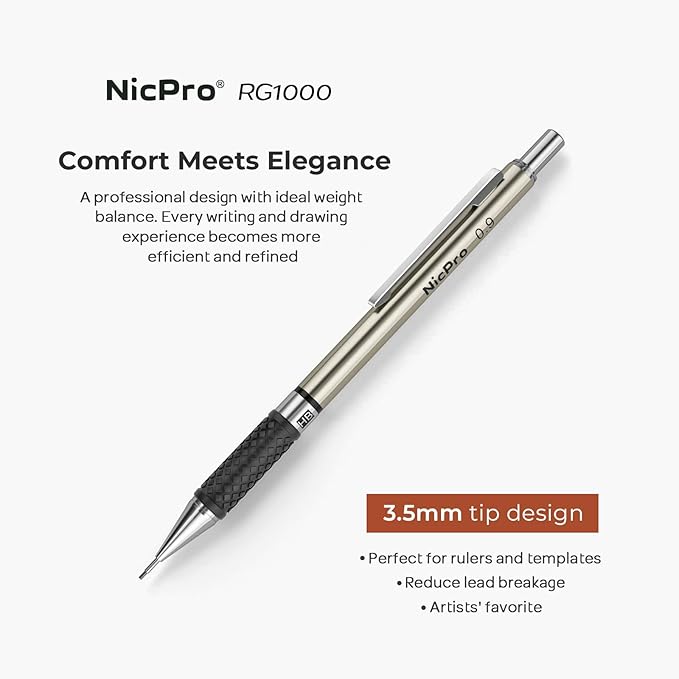 Nicpro 0.9 mm Art Mechanical Pencils Set in Case, 6 PCS Metal Drafting Pencil 0.9mm Lead Pencil with 6 Tube HB Lead Refills, 3 Erasers, 18 PCS Eraser Refills for Artist Writing, Drawing, Sketching