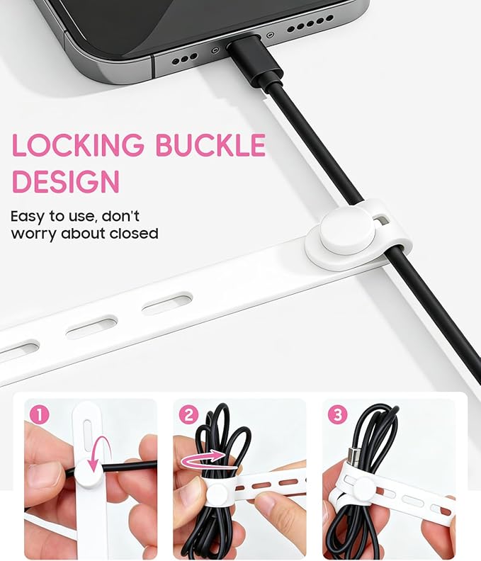 25Pack Silicone Cable Ties,Reusable Cord Organizer for Bundling Electrical Cords,Adjustable Data Cable Organizer Ties,High Elasticity Cable Straps for Home/Office/School/Travel(White)