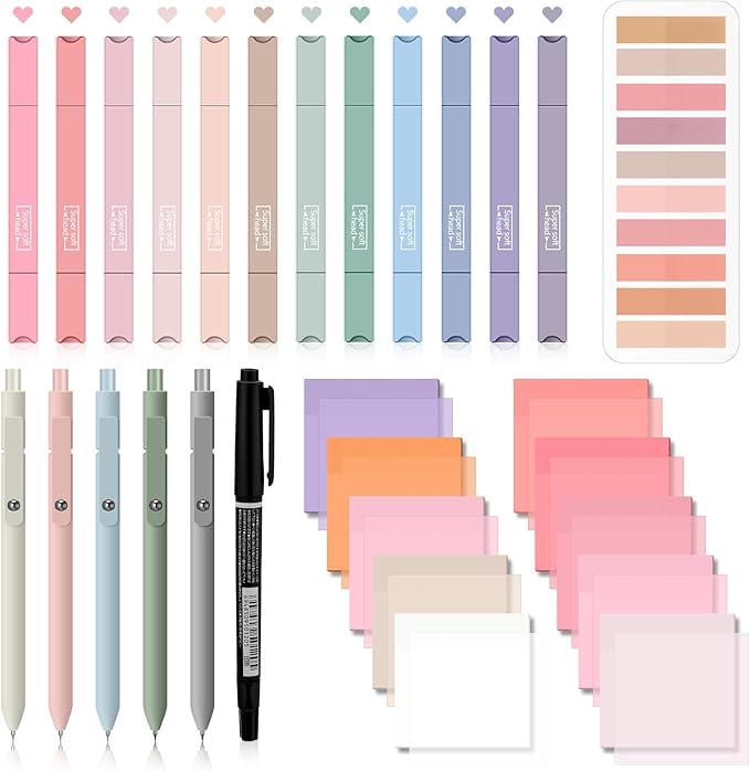Jutom 38 Pcs Bible Journaling Study Kit for Women, Book Annotation Supplies with Highlighters Pens, Tabs, Sticky Notes, Markers for Christian Office Bible Study Supplies(Pink Series,Square)
