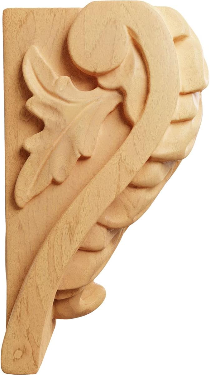 Ekena Millwork CORW02X02X04BARO Small Acanthus Leaf Block Wood Corbels, 2 1/2"W x 2 1/4"D x 4"H, Red Oak