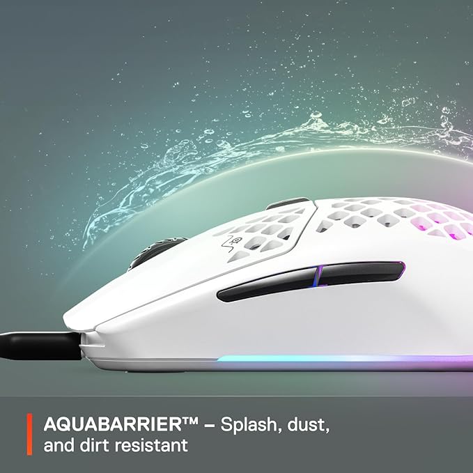 SteelSeries Aerox 3 - Holey RGB Gaming Mouse - Ultra-lightweight Water Resistant Design - 8,500 DPI TrueMove Core Optical Sensor - Snow