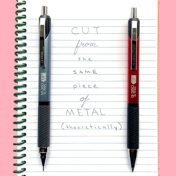 Zebra Pen M-350 Mechanical Pencil, Space Black Premium Metal Barrel, Medium Point, 0.7mm, 2-Pack with Lead and Eraser Refills