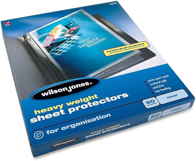 Wilson Jones Sheet Protectors, Heavy Weight, Top-Loading, Clear, 50 Sheets/Box (W21410)