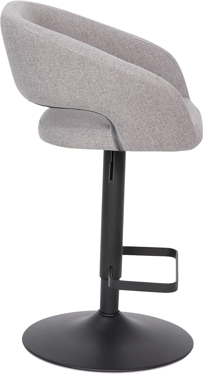 Flash Furniture Erik Comfortable & Stylish Contemporary Barstool with Rounded Mid-Back and Foot Rest, Adjustable Height - Gray Fabric with Black Base