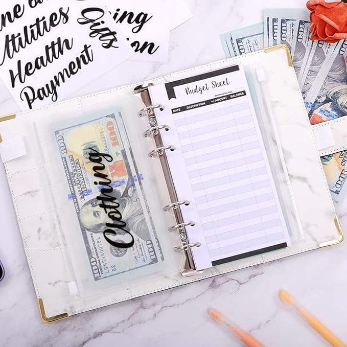 SKYDUE Budget Binder, Money Saving Binder with Zipper Envelopes, Cash Envelopes and Expense Budget Sheets for Budgeting (Mabble)