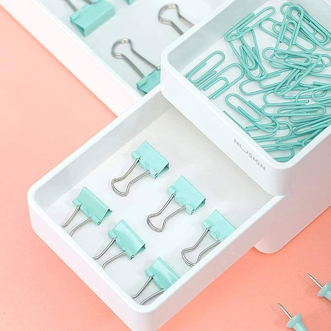 Paper Binder and Clips Set, Metal Assorted Sized Binders with Push Pins, Cute Office Supplies, Teacher Desk Must Haves, Cute Desk Accessories