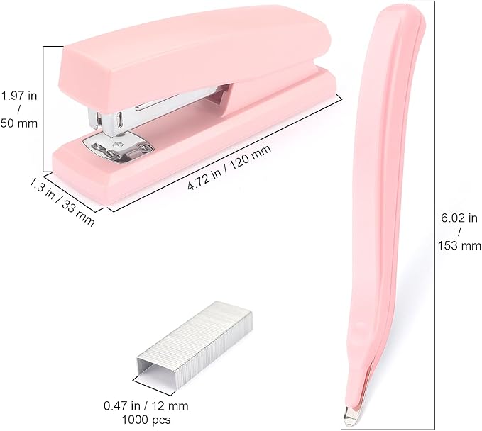 ZZTX Stapler Set with Staple Remover and Staples, Durable Desktop Stationery for Home, Office and Study, Pink