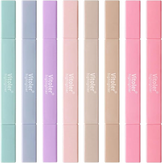 Vitoler Highlighters Assorted Colors,8pcs Dual Tip Pastel Colors Highlighters for Bible Study, Teacher Supplies