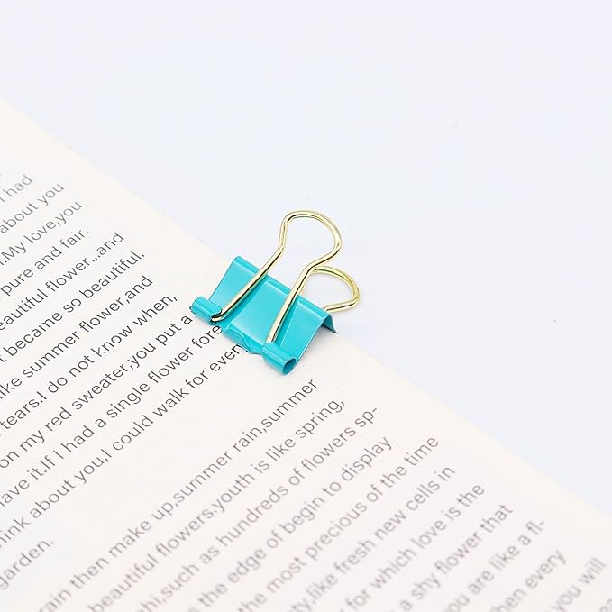 Binder Clips, Mini Paper Clip, Small Paper Clamps 15mm (5/8 inch), 100 Pack Micro Size Office Clips for Home School and Business (Blue-Green)