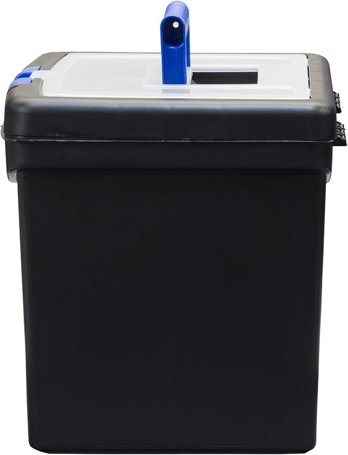 Storex Portable File Box, with Lockable XL Supply Storage Lid and Carry Handle, Black/Blue, 10.9 x 11 x 13.25 Inches, 2-Pack (61415B02C)