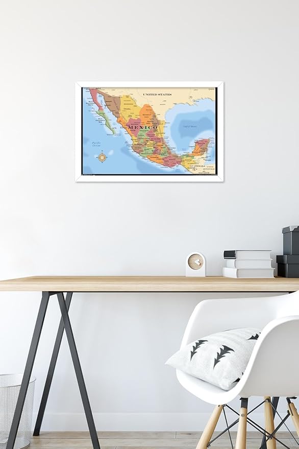 Trends International Map - Mexico Wall Poster, 14.725" x 22.375", White Framed Version