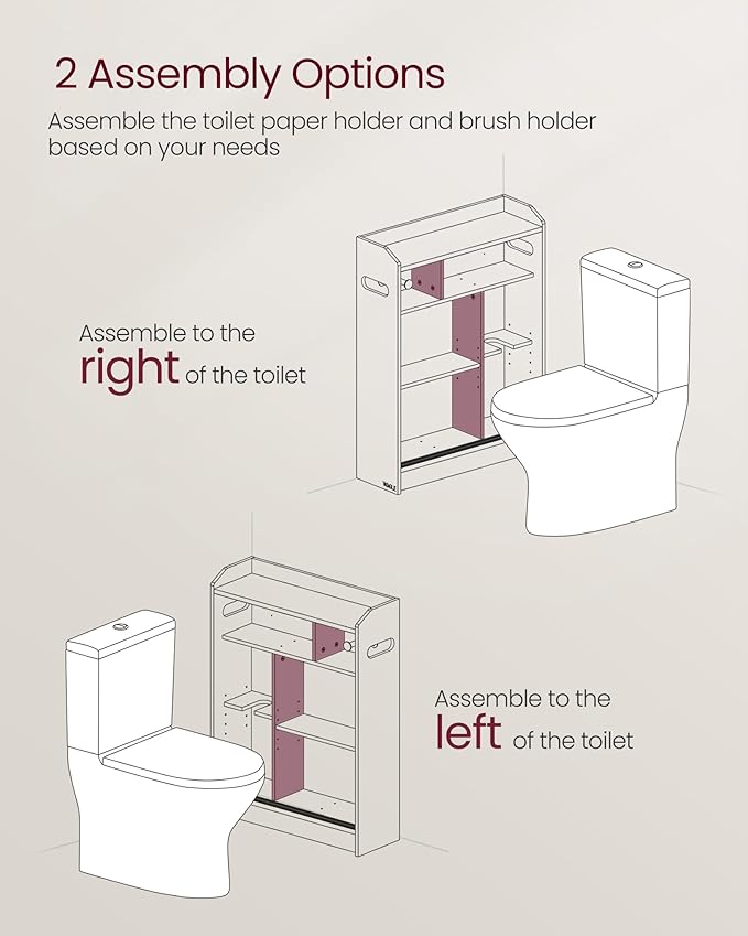VASAGLE Narrow Storage Cabinet, Slim Floor Cabinet with Sliding Doors, Toilet Paper Holder and Brush Compartment, for Bathroom and Living Room, 7.9 x 23.6 x 31.5 Inches, Dove Gray UBBC752G02